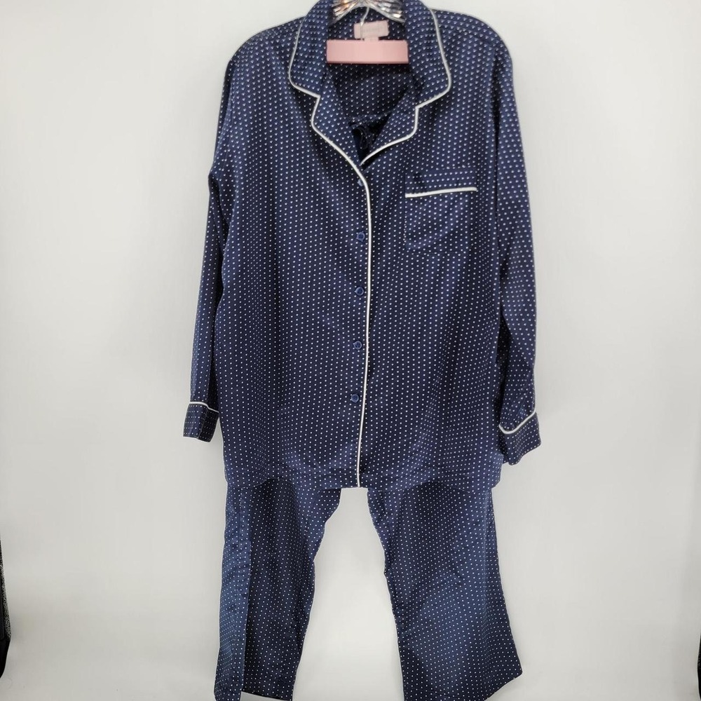 Cabernet Navy Blue Polka Dot Pajama Set Womens Large Long Sleeve Button Down PJ